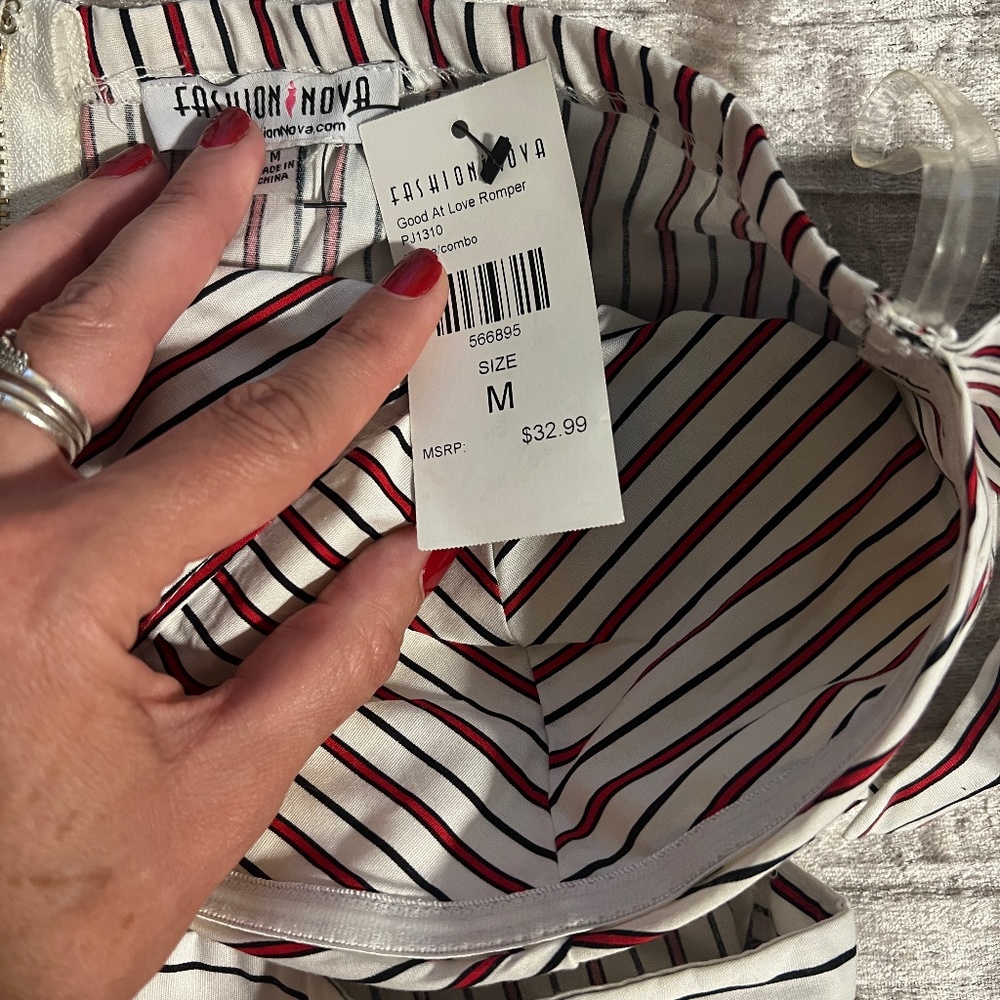 Red white blue striped romper